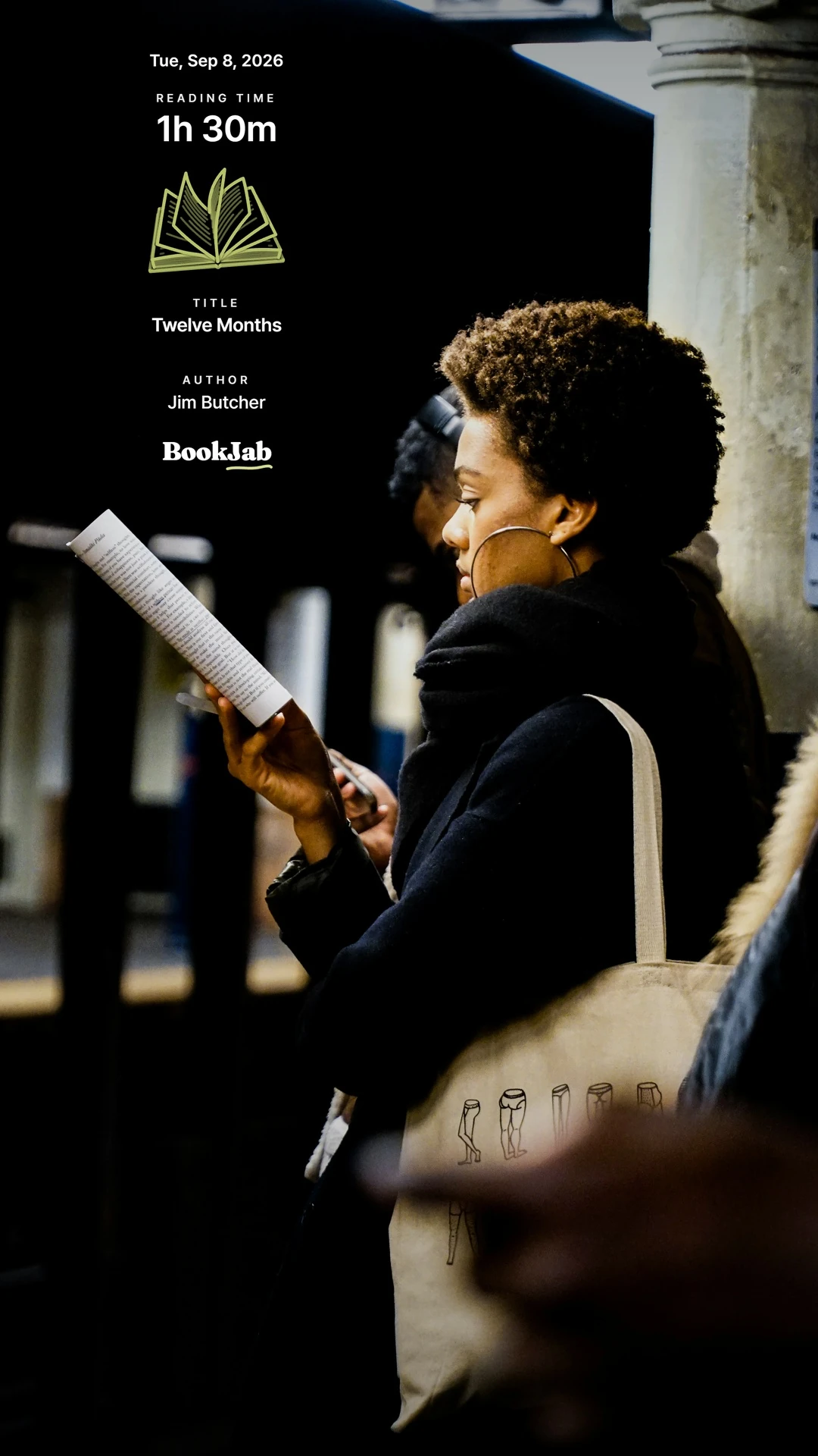 Twelve Months · 1h 30m — a woman reading on a subway platform