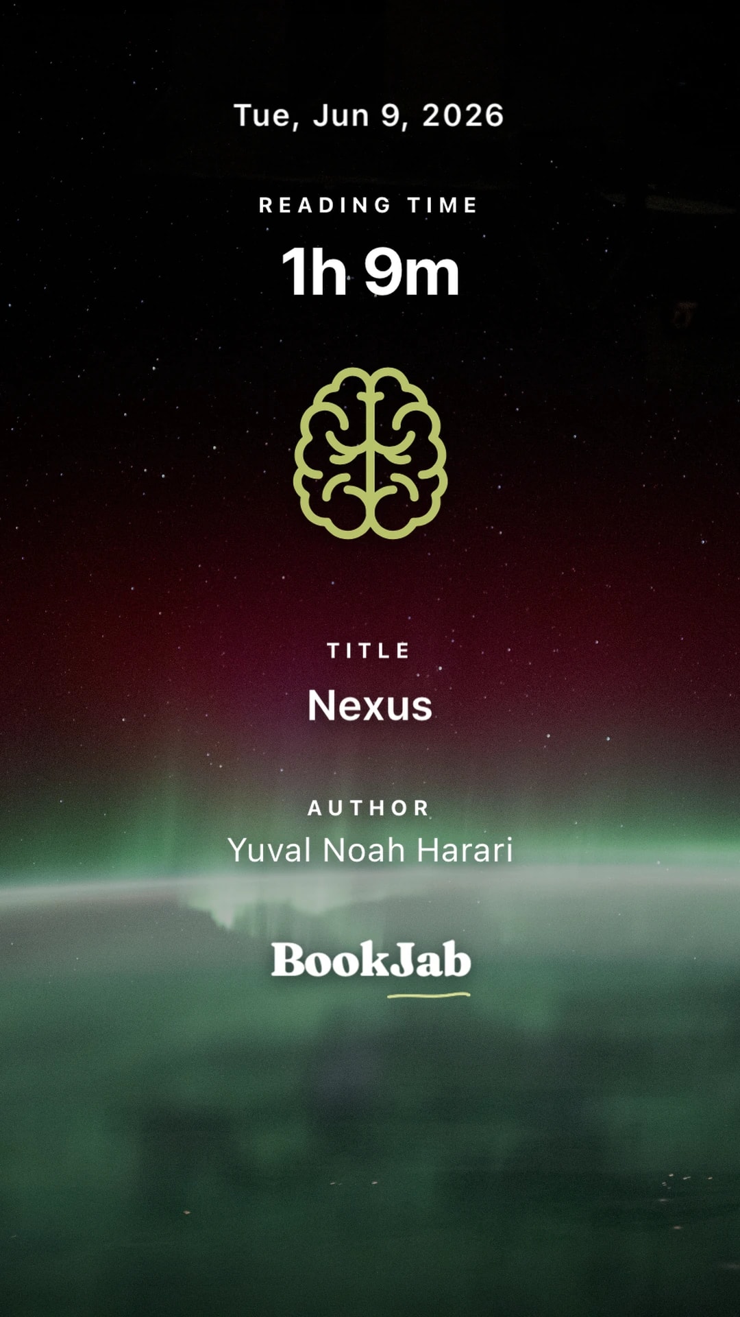 Nexus · 1h 9m — aurora over Earth