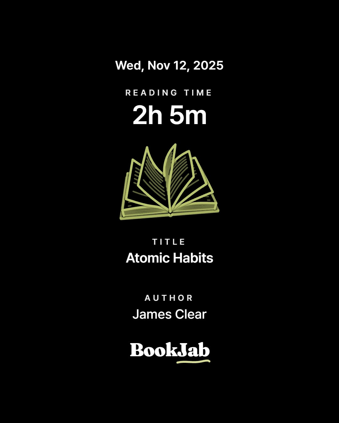 Reading time 2h 5m — Atomic Habits, James Clear