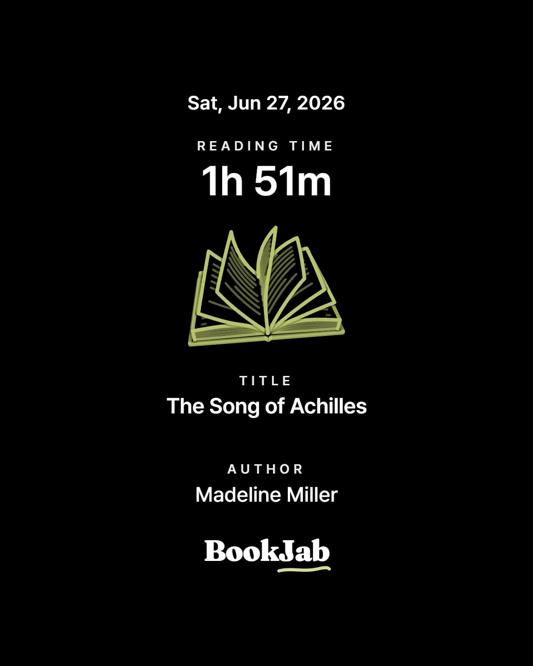 Reading time 1h 51m — The Song of Achilles, Madeline Miller