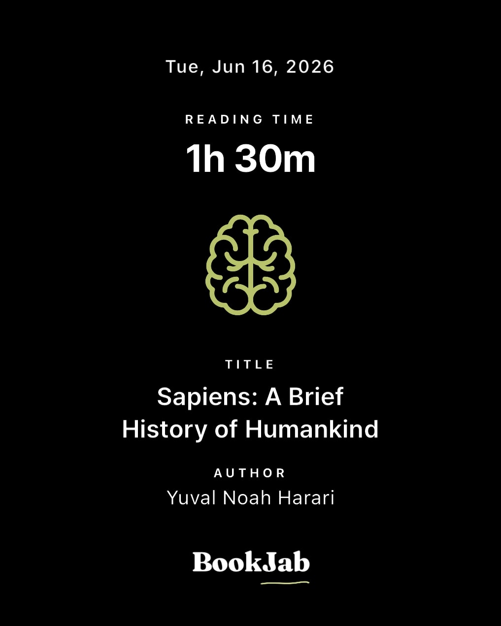 Reading time 1h 30m — Sapiens, Yuval Noah Harari